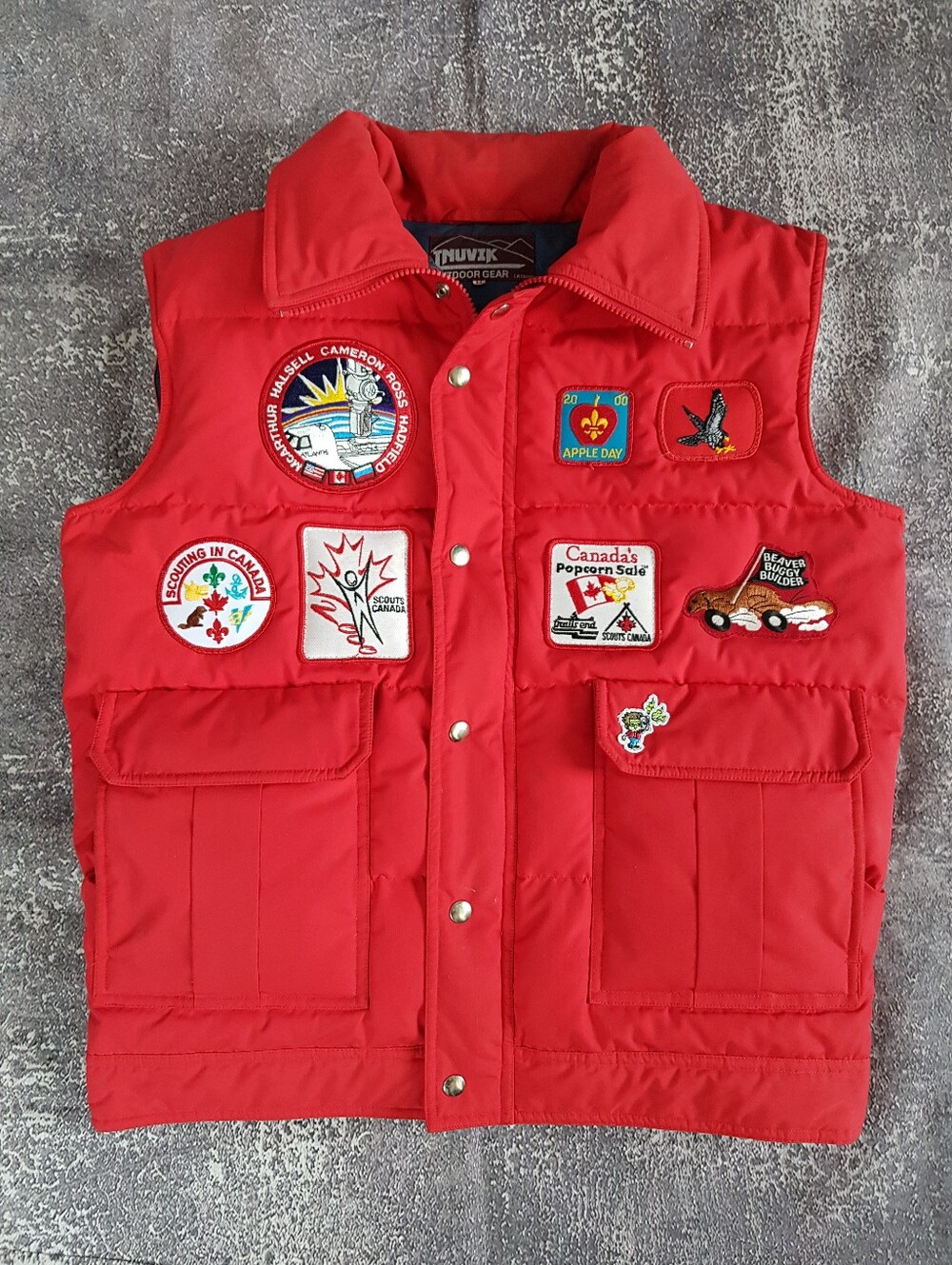 Vintage 90s INUVIK Upcycled Goose Down Puffer Vest with Vintage Scout Patches